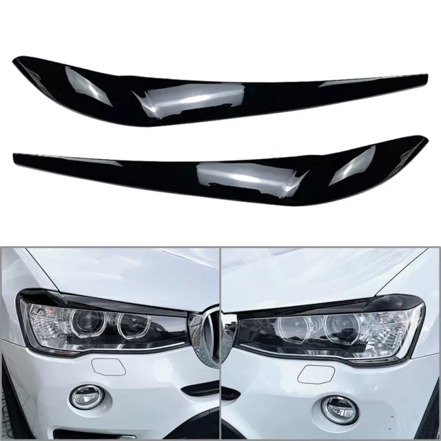 Front Headlight Eyebrow Eyelid Cover For BMW X3 F25 X4 F26 2014-17 Glossy Black