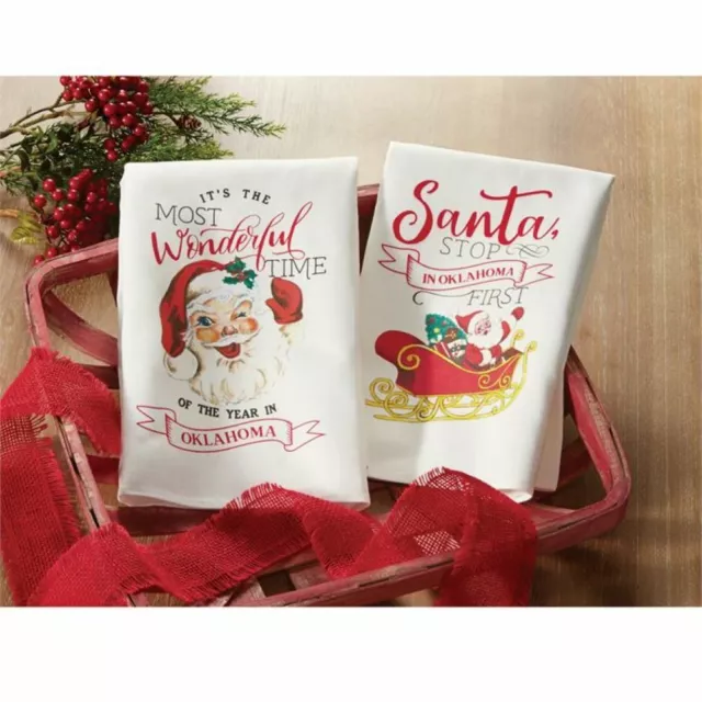 Mud Pie H9 Christmas Tree Farm Saint Nicholas State 26x16.5" Santa Towels 2