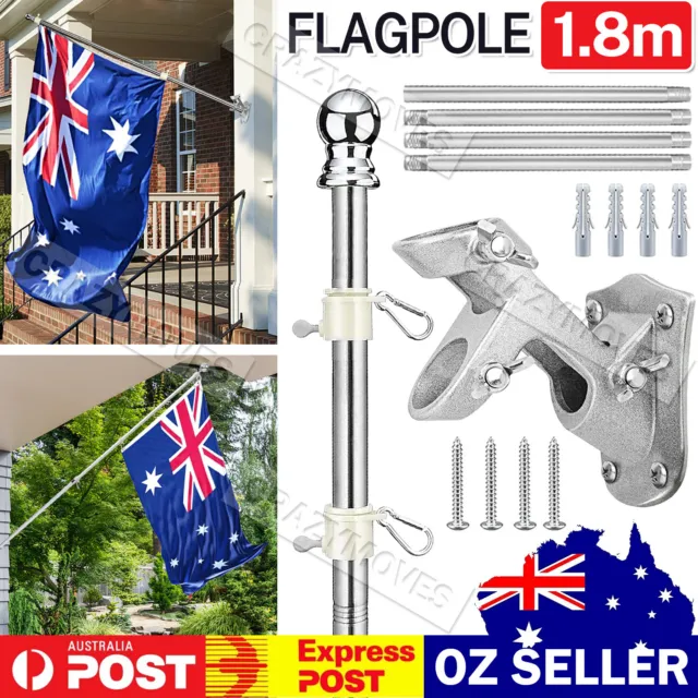 1.55M Aluminum Telescoping Australian Flag Pole Flagpole Kit Holder Set VIC