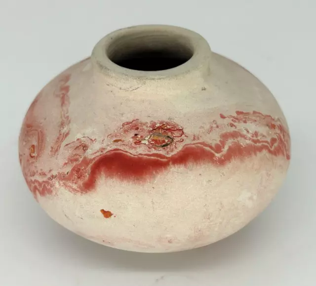 Vintage Nemadji Pottery Native American Clay Red Swirl 3.5" Bud Vase Bowl Bisque