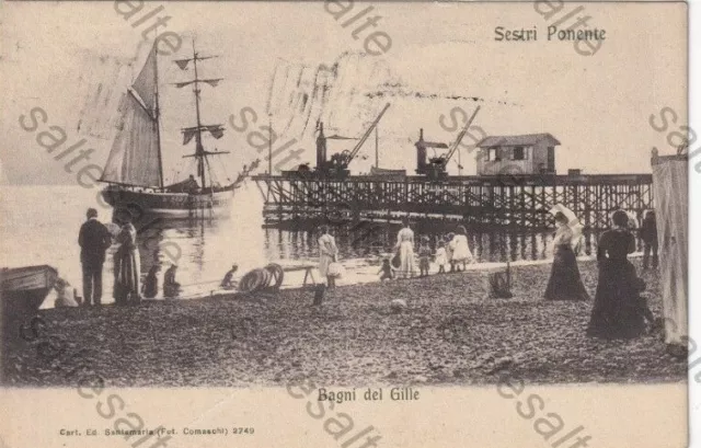 Rm Cartolina Sestri Ponente Bagni Di Gille 1907 Viaggiata Genova Panorama