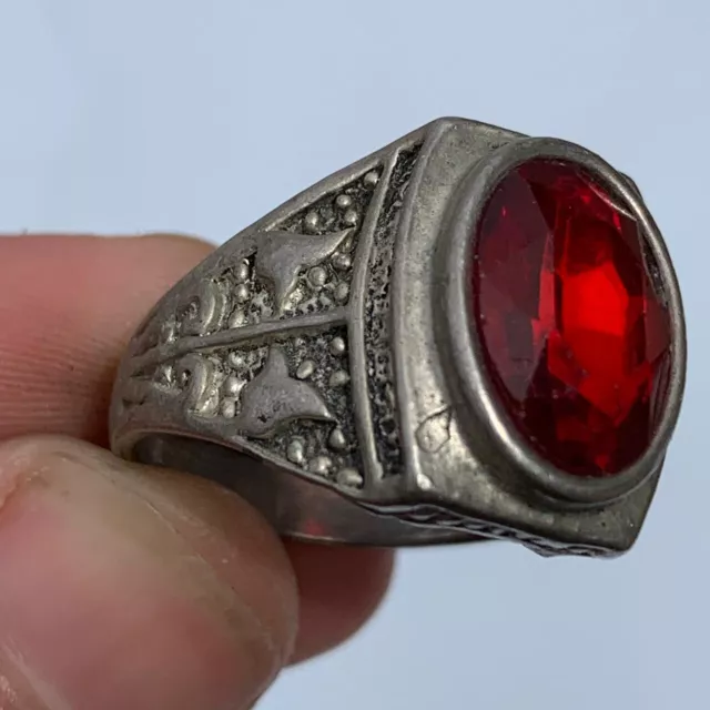 Guaranteed Authentic Ancient Greek Artifact Hellenistic Silver Ring w Red Stone