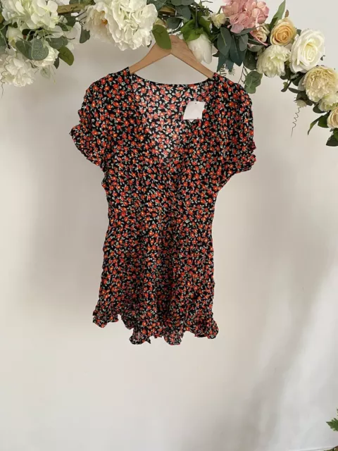 Influence Playsuit Size 8 Black Red Poppy Floral ￼wrap Front Playsuit New KY59