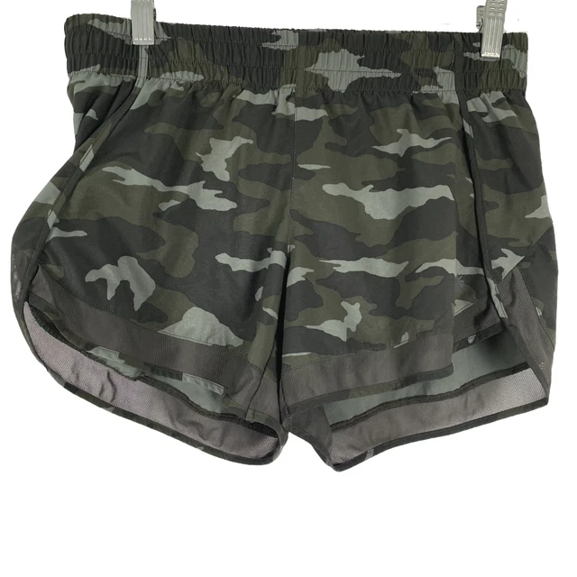 Athleta Mesh Racer Run Short Camo Green Polyester Blend Women's Small