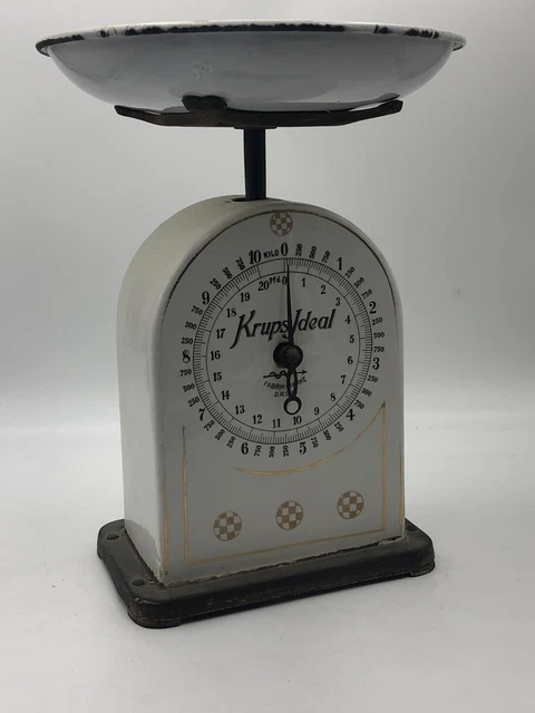 Antike Krups IDEAL Küchenwaage DRGM um 1900  Keramik mit Email Teller #BR