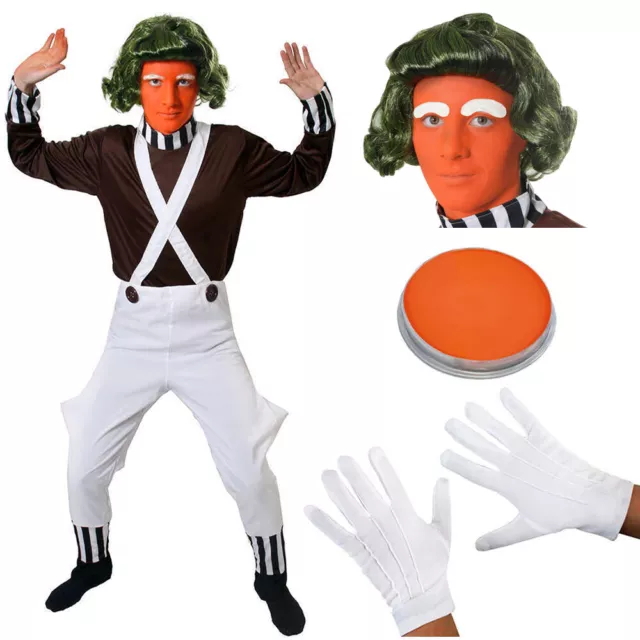 Mens Factory Worker Costume Chocolate Adults Wig Gloves Facepaint Fancy Dress