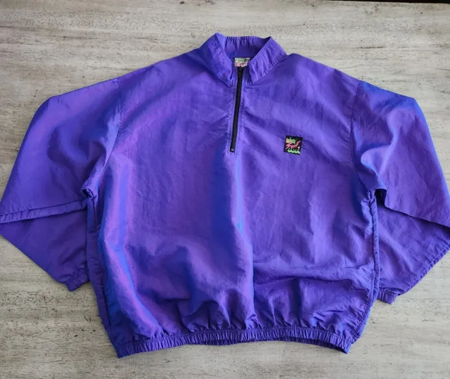 Vintage 90s Surf Style Purple Iridescent 1/2 Zip Pullover Windbreaker Jacket OS