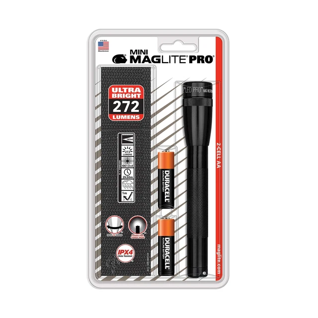 Maglite Mini PRO LED 2-Cell AA Flashlight with Holster Black - SP2P01H