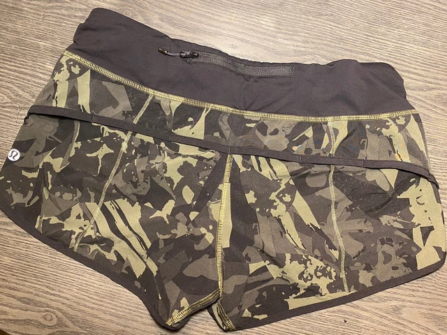 Lululemon Speed Up Fatigue Green Black Shorts Size 6