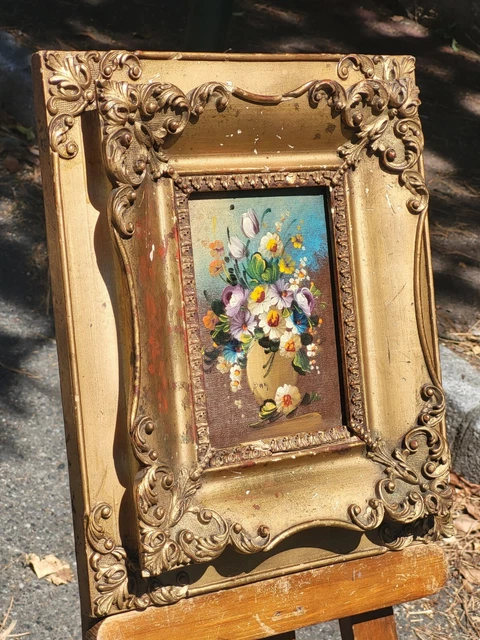 TABLEAU SIGNÉE AGENOR. Bouquet de fleurs. Peinture huile sur toile. A