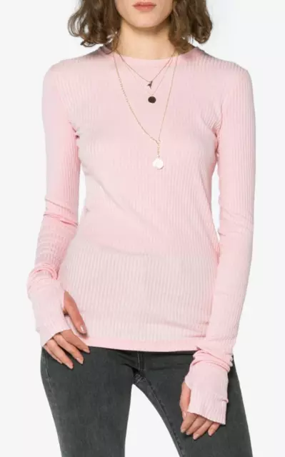HELMUT LANG Womens Top Long Sleeve Rib Crewneck Solid Pink Size M H10HW504