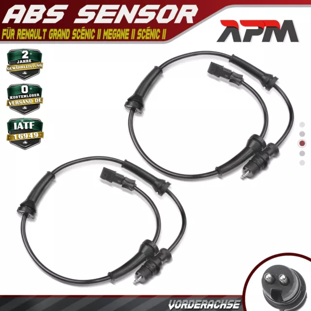 2x ABS Sensor Raddrehzahl Vorne für Renault Grand Scénic II Megane II Scénic II