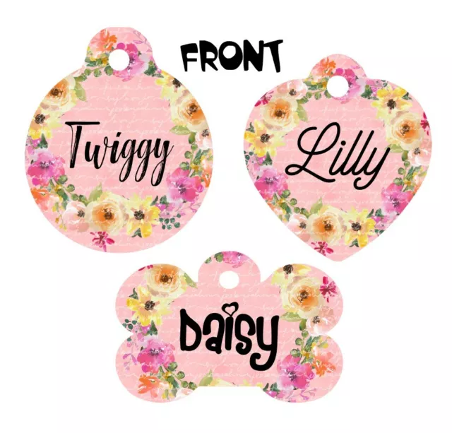 Pet ID Tag Flowers Personalized Custom Double Sided Pet Tag w/name & number
