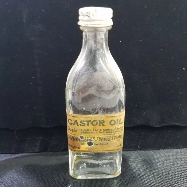 Vtg Castor Oil Bottle Henderson's Drug Store Middleston Ohio Empty 3 Ounce