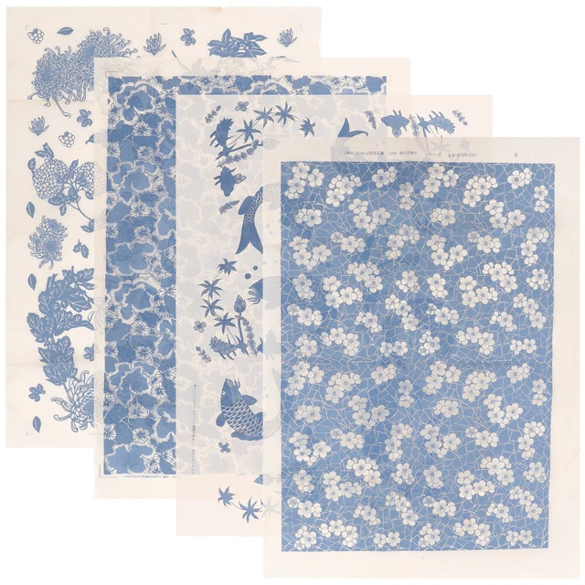 4 SHEETS BURNT Pottery Stickers Paper Decal for Porcelain Blue and