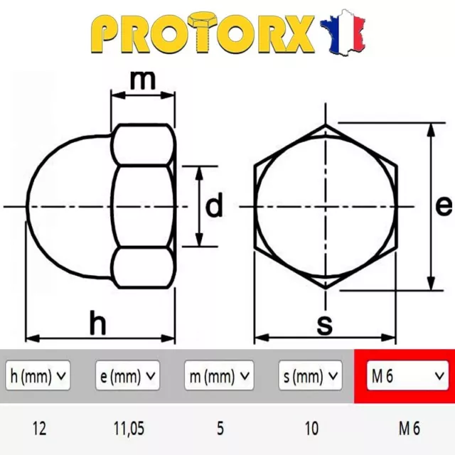 Écrou Borgne Acier Inox A2 | M6 x (10 à 50pcs) | Diamètre Intérieur 6mm 3