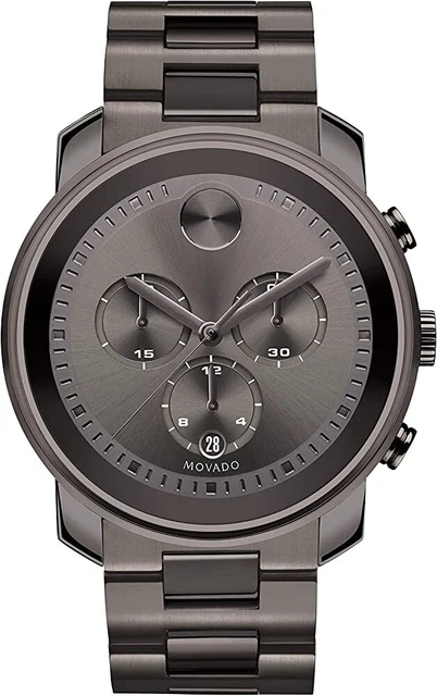 NEW Large 48mm Movado BOLD Men's Metal Gunmetal PVD Chronograph Watch 3600277