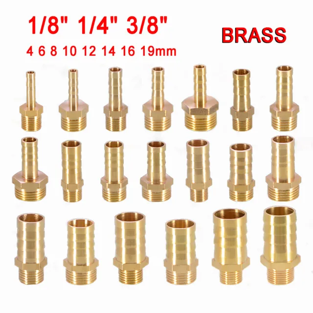 BSP Brass 1/8" 1/4" 3/8" Male Thread Pipe Fitting x Barb Hose Tail End Connector