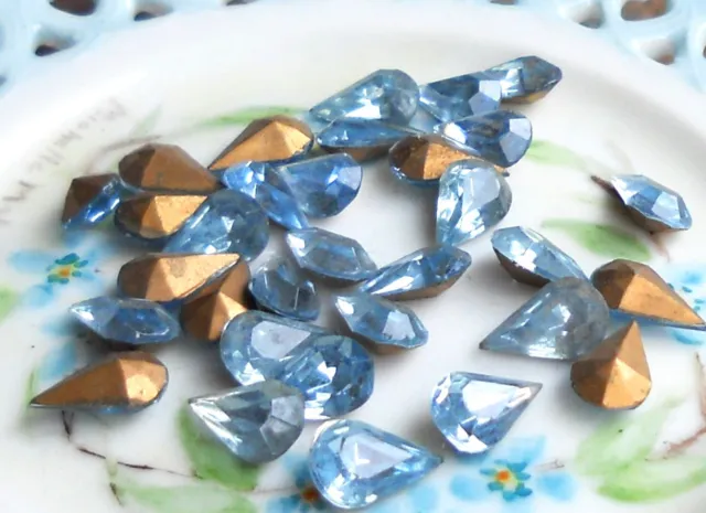 #290 Vintage Rhinestones Light Sapphire Pear Shape Blue Pears Foil  8x13mm NOS