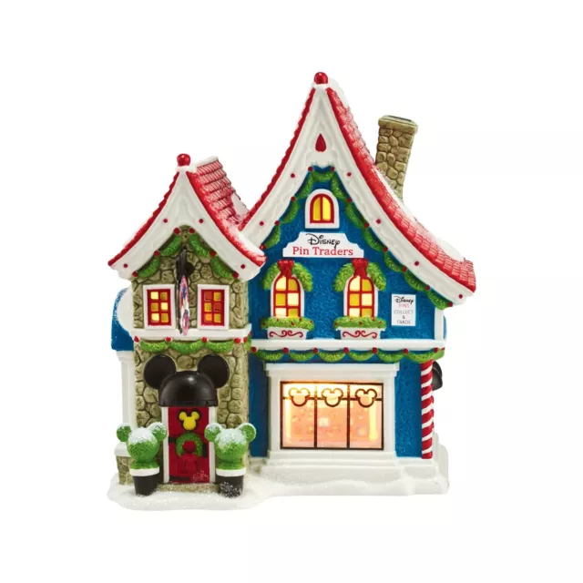 Department 56 North Pole Village Mickey's Pin Traders Lighted House, 8.18"