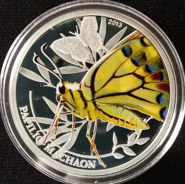 SCHWALBENSCHWANZ SCHMETTERLING  - Palau 2013 - 1/2 Oz Silber PP + Farbe - OVP