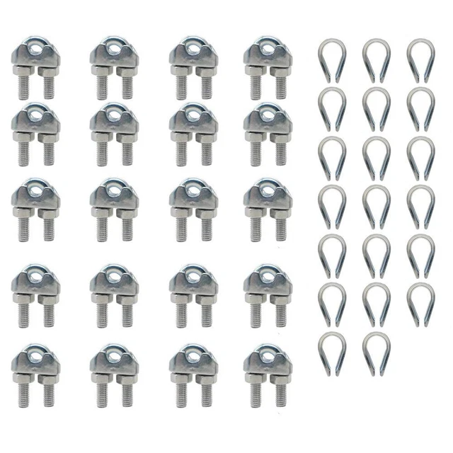 1/8” M3 Stainless Steel Wire Rope Cable Clip Clamp with M4 Stainless Steel Thimb