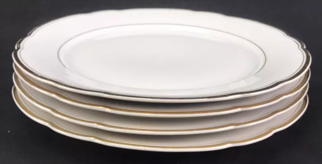 (Set1) 4 x Kahla KHL21 10-3/8" Dinner Plates Retired Scalloped Gold Trim