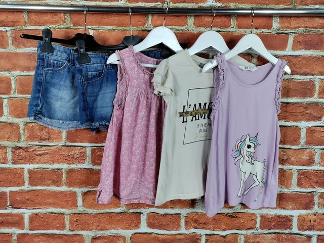 Girls Bundle Age 6-7 Years Next H&M Summer Tops Denim Shorts Unicorn Heart 122Cm