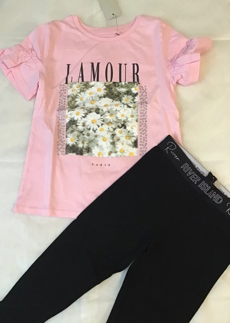 Set T-shirt mini ragazze River Island età 2-3 anni rosa frilly lamour nuova con etichette