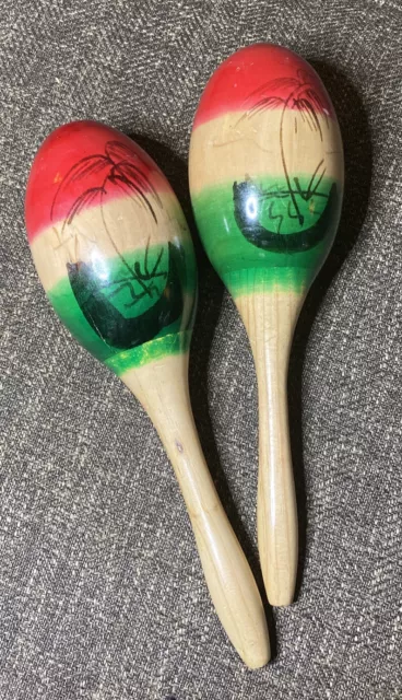 Mexican Maracas Pair Hand Painted Rumba Shakers Souvenirs Cinco de Mayo-Set of 2