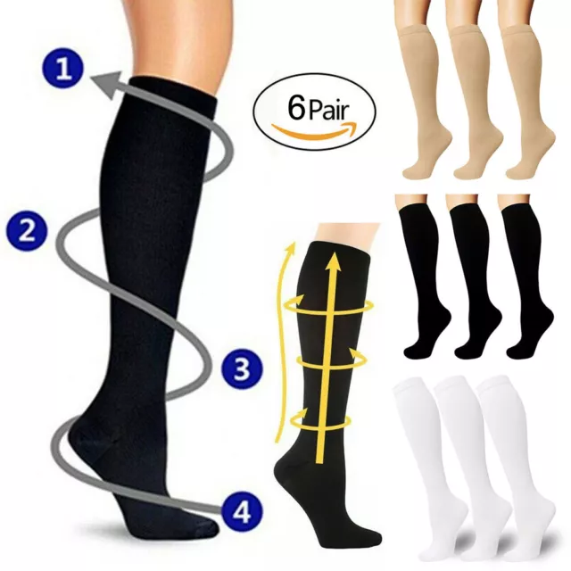 (6 Pairs) Compression X Socks Knee High 20-30 mmHg Graduated Mens Womens S-XL