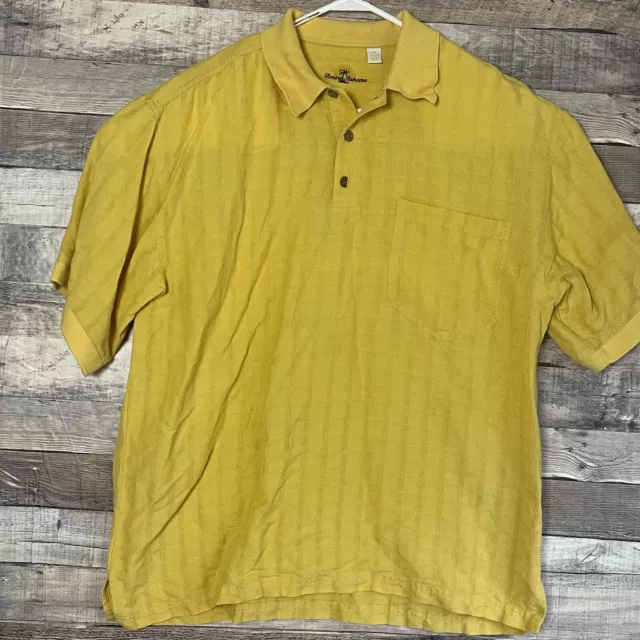 Tommy Bahama Polo Shirt Mens Medium Linen Silk Short Sleeve Yellow Casual Preppy