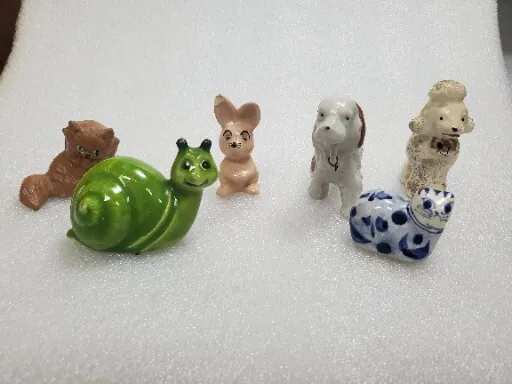 Vintage Lot (6) Ceramic Animals Cat Dog Snail Rabbit Poodle