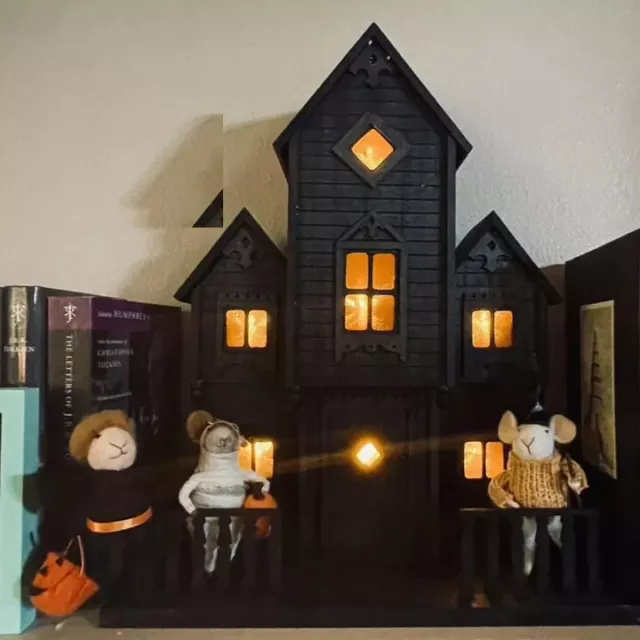 Halloween Threshold Wooden LARGE Putz Style Haunted House with LED Lighting