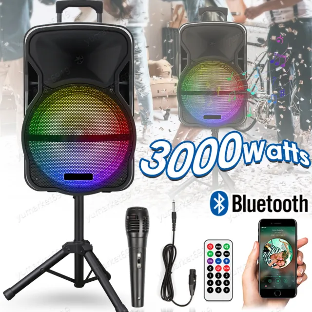 3000W Portable Bluetooth Speaker Sub Woofer Heavy Bass Party Sound System Mic US