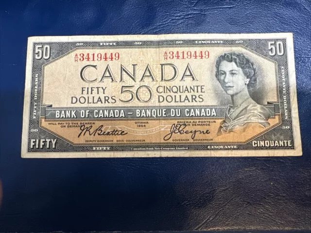 1954 Canadian 50 Dollar Bill A/H8106332 Nice (Circulated)