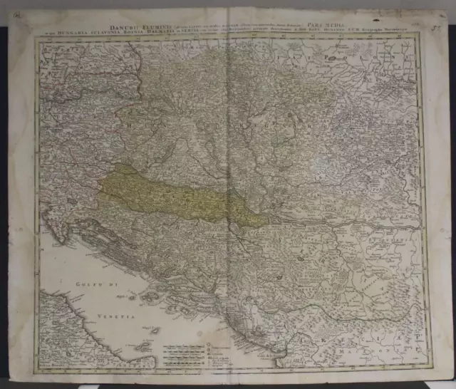 Danube River Hungary Croatia Balkan Countries 1720 Homann Unusual Antique Map