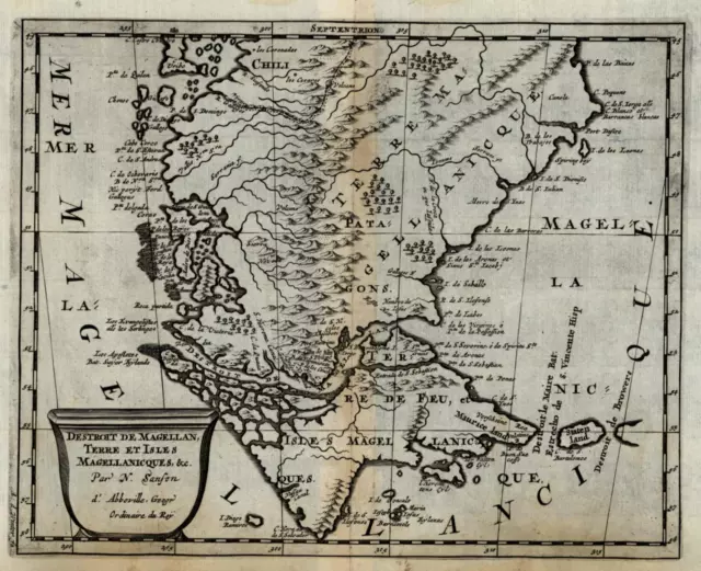 Straits of Magellan Tierra del Fuego Patagona Argentina 1699 Sanson rare map