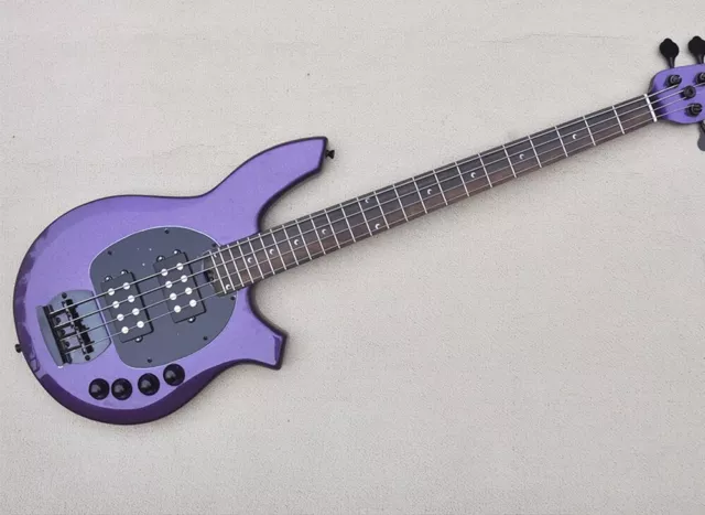 4 String Purple Electric Bass Guitar Rosewood Fretboard White Pickguard 24 Frets