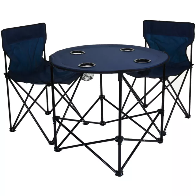 Camping Chair And Table Set Navy Blue 3Pc Outdoor Folding Cup Holder Carry Bag