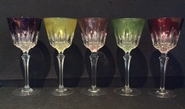 Lot 5 Anciens Verres A Pied Taillés en Couleurs