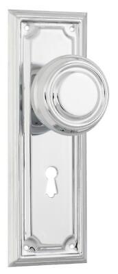 pair polished chrome edwardian door handles,round knob backplates,185 x 60mm