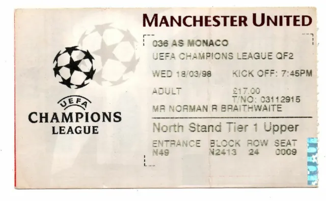Biglietto EC Manchester United - AS Monaco 18.03.1998