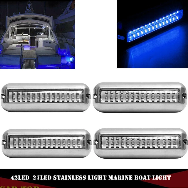 4x Blue 42LED Boat Light Underwater Marine Transom Tail Lamp Stainless Steel