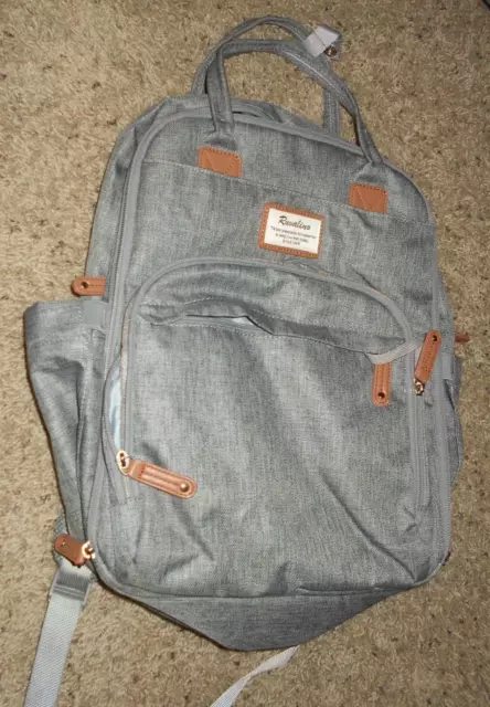 Ruvalino Gray Back Pack Style MultiFunction Diaper Bag Large Capacity Waterproof