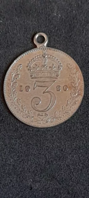 Vintage 1920 King George V Silver 3 Pence 3D Coin Charm For Bracelet.