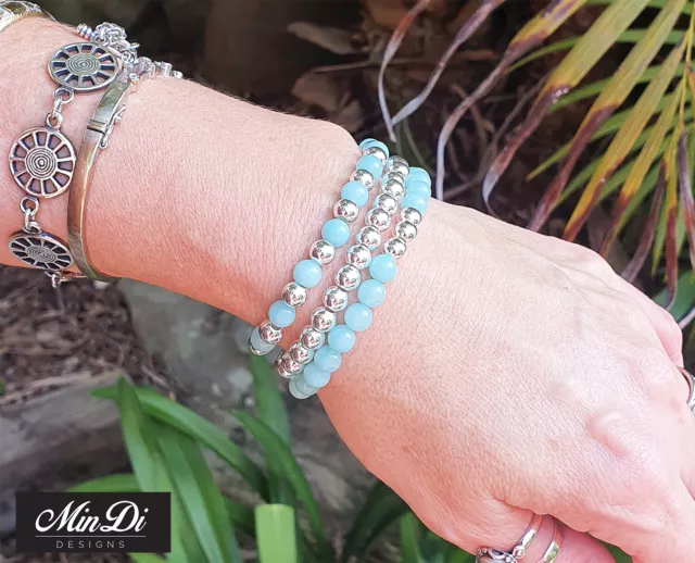 Handmade Stretch Bracelets With Sterling Silver & Amazonite – 6mm