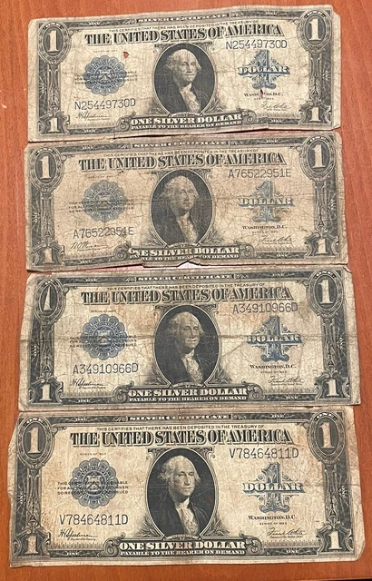 (Lot Of 4) 1923 $1 Us One Dollar Silver Certificate *Horse Blanket*  Notes