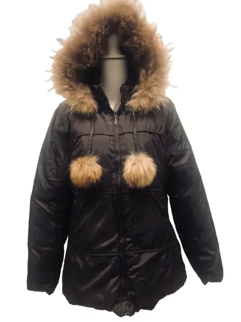 Via Spiga Womens Reversible MutiColor/Brown Hooded Puffer Fur Jacket Sz XL, Rare