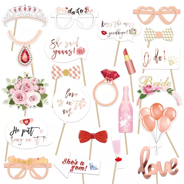 23Pcs Hen Party Photo Booth Props Team Bride Selfie Prop Rose Gold Wedding Party